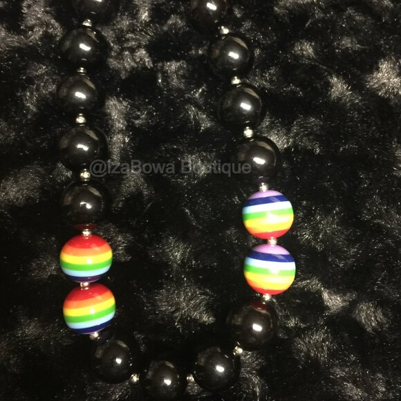 Rainbow with Black Chunky Bead Necklace   HAND CRAFTED - Picture 1 of 1